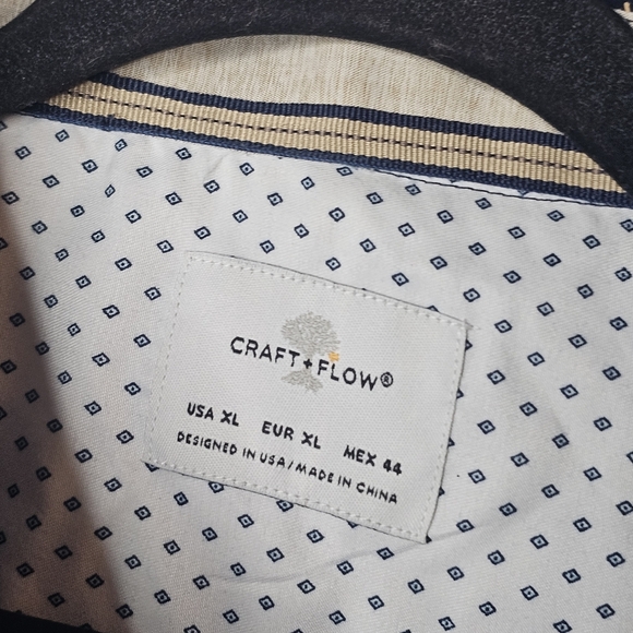 Craft Flow Mens XL Short Sleeve Button Shirt Navy Beige Palm Tree Resort Wear - Picture 8 of 15